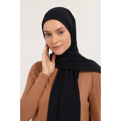 Instant Cap Attached Georgette Black