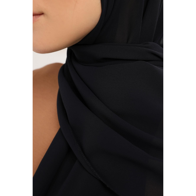 Instant Cap Attached Georgette Black