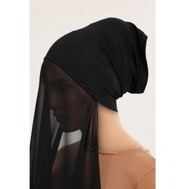 Instant Cap Attached Georgette Black