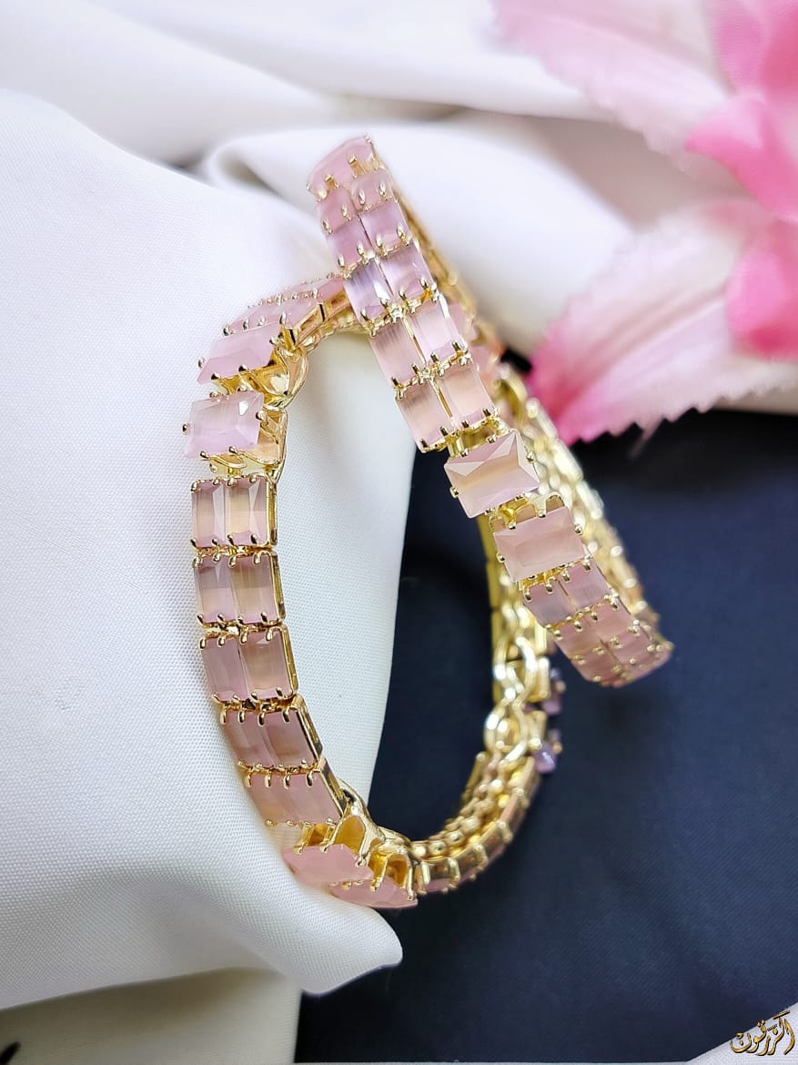 Zircon Fancy Bangles 2pcs (Pink)