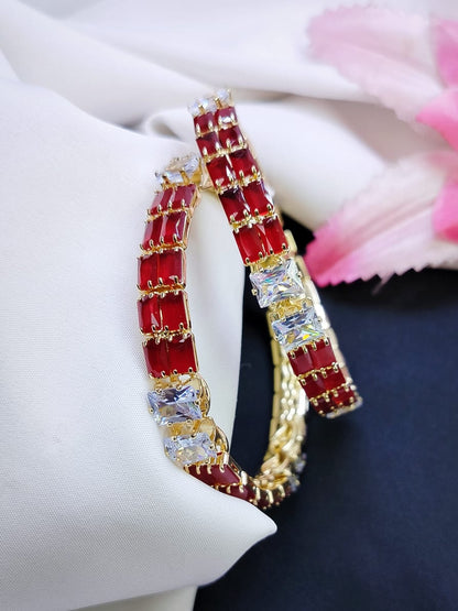 Zircon Fancy Bangles 2pcs (Maroon)