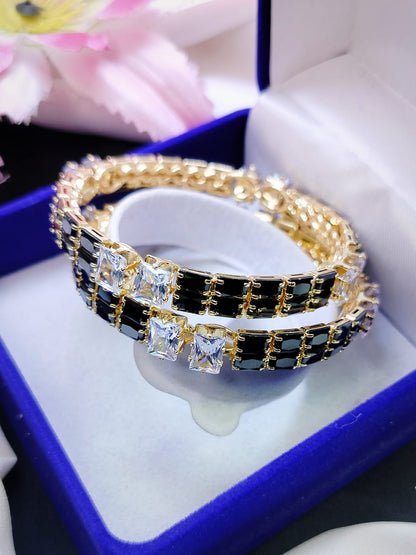 Zircon Fancy Bangles 2pcs (Black)