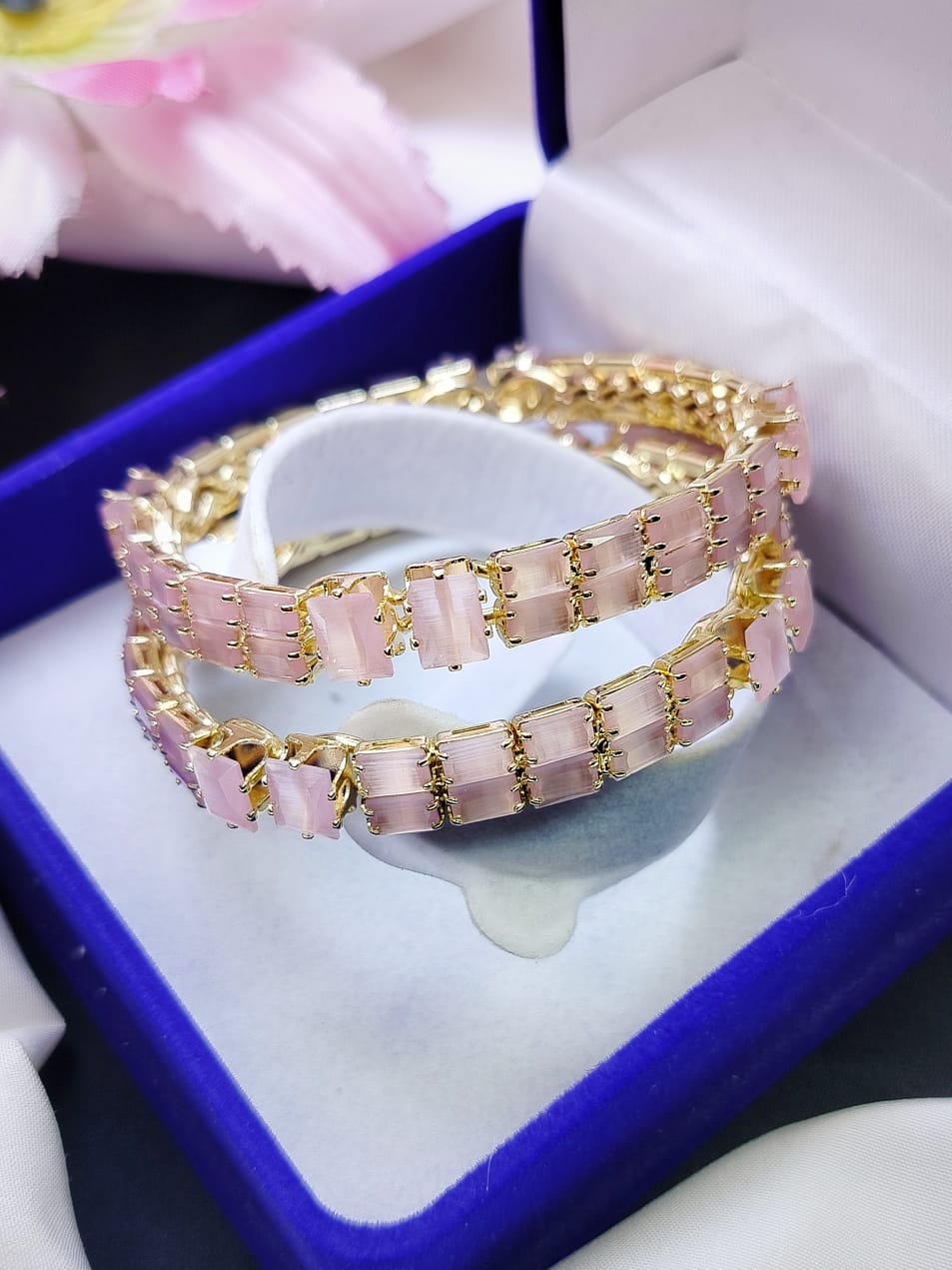 Zircon Fancy Bangles 2pcs (Pink)