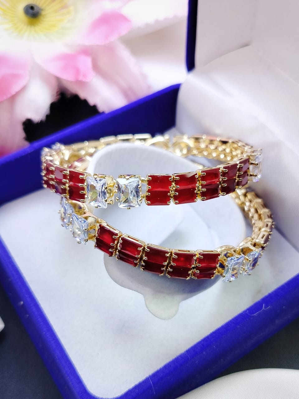 Zircon Fancy Bangles 2pcs (Maroon)