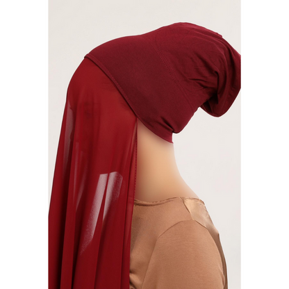 Instant Cap Attached Georgette Maroon